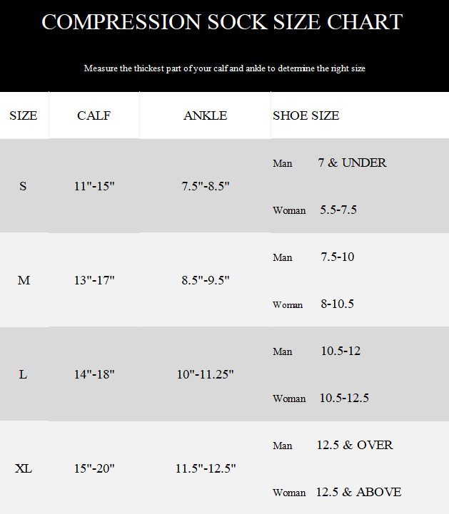 SUMARPO Compression Sock Size Chart